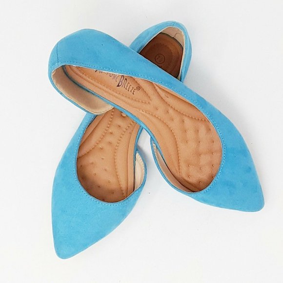Nature Breeze Shoes - Women Pointed Toe flats Blue Suede shoes 7.5 CLEAN